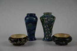 Two Cobridge stoneware vases with mottled and floral glaze, 4.5 ins high (11.5cm); together with a