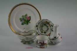 A selection of china and glassware including two pieces of Wedgwood `Hunting Scenes` pattern
