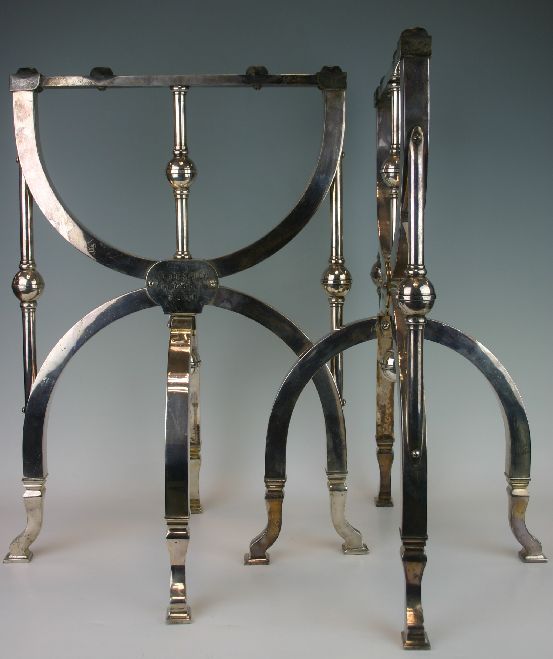 Early twentieth century white metal architectural coffin stands for W.Dunkerley, funeral director