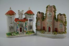A Staffordshire spillholder in the form of a folly dated 1851; and another