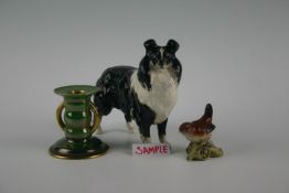 A group of Staffordshire ceramics including a Carltonware `Vert Royale` single candlestick with