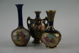 A small late 19th/early 20th Century Viennese porcelain posy vase of blue and gilt decoration with