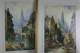 C J KEATS, LATE NINETEENTH / EARLY TWENTIETH CENTURY; pair continental (possibly German) townscapes,