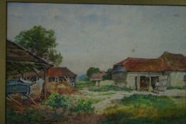 TOM LLOYD; rural farmstead scene, watercolour, signed in gilt frame and glazed, 6.75 x 10 ins (17 cm