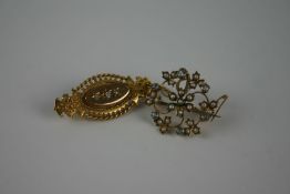 Late Victorian / Early Edwardian gold (15ct) diamond three stone brooch with three graduated old cut