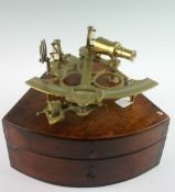 A brass sextant made by Stanley of London and stamped 787 in cased mahogany box