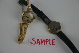 1920s ladies` gold (9ct) wristwatch with circular dial, Arabic numerals, subsidiary seconds, Swiss