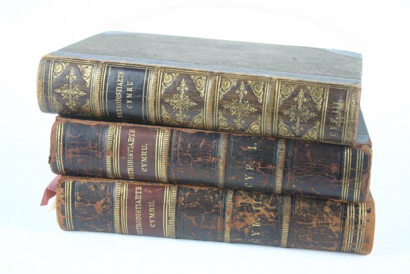 Methodistiaeth Cymru, three volumes, 1856, leather spines