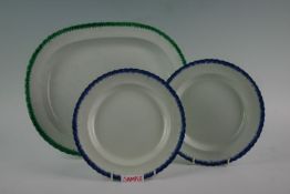 A set of seven early 19th Century pearlware plates with blue waved rims; and four similar oval