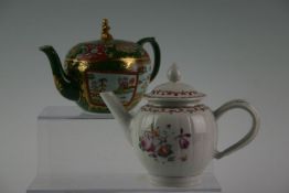 An early 19th Century Newhall barrel shaped teapot and cover decorated with polychrome floral
