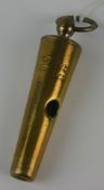 A Victorian brass police whistle engraved with `Liverpool City Police` and with suspension ring