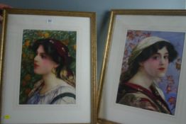 GIOVANNI BARBARO, EARLY TWENTIETH CENTURY; Pair watercolours - still-lifes of Mediterranean maidens,