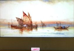 J HILL, EARLY TWENTIETH CENTURY; Pair watercolours - Continental coastal scenes of fishing vessels