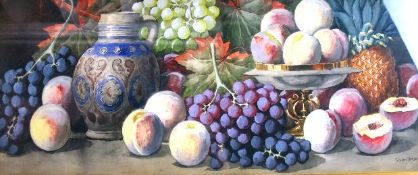GIOVANNI BARBARO, EARLY TWENTIETH CENTURY; Watercolour - still-life with fruit, signed. 11.5 x 29.