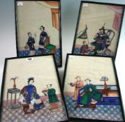 CHINESE, NINETEENTH CENTURY; Set of four (believed to be) rice paper paintings - courtesan scenes,