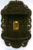 An early nineteenth century Chinese hardwood wall hanging with two semi-circular shelves above and