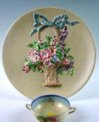 A Clarice Cliff `My Garden` pattern charger; together with a Clarice Cliff twin handled floral