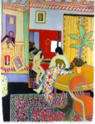 LILIAN DELEVORYAS; limited edition print - `BLUE REFLECTION`, interior scene with seated nude female