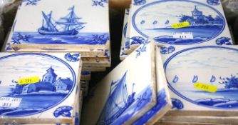 A group of forty-three early 20th Century Delft pottery tiles, various scenes, mainly coastal (AF)