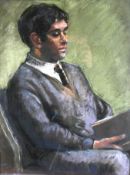 BRITISH SCHOOL, MID TWENTIETH CENTURY; pastel - portrait study of a gentleman reading a book,