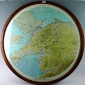 SNOWDON, MID TWENTIETH CENTURY; Map - circular aerial map of the North Wales and the Snowdon