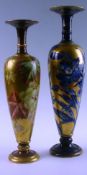 A late 19th Century hand painted vase of classical amphora form, the body with vine and grape
