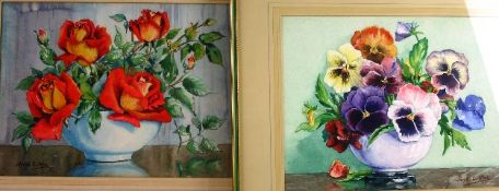 SHIELA C MAIZ, CONTEMPORARY; Pair watercolours - still-life flower studies, both signed. 10.5 x 15