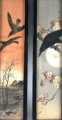 CHINESE, LATE NINETEENTH CENTURY; Pair ink and wash on paper - twilight scenes, each with ravens,