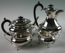 A four piece Edward VIII silver tea service. Mark of Viner`s Ltd, Sheffield 1936. Comprising teapot,