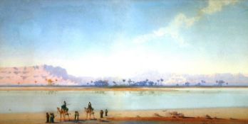 AUGUSTUS OSBORNE LAMPLOUGH (1877 - 1930); Watercolour - `ALONG THE BANKS OF THE NILE`, signed. 9 x