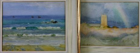 ARTHUR G QUIGLEY, EARLY TWENTIETH CENTURY; Two watercolours - Cornish coastal scene with crashing