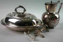 A group of Victorian and later silver plate dinner and teaware. Comprising; a Victorian oval