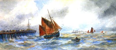 W CANNON, LATE NINETEENTH / EARLY TWENTIETH CENTURY; Watercolour - shipping by the harbour mouth
