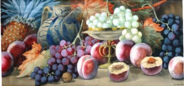 GIOVANNI BARBARO, EARLY TWENTIETH CENTURY, Watercolour - still-life with fruit, signed. 12 x 29.25