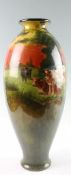 A Doulton Burslem Holbein Ware vase by C B Hopkins, the vase painted with cattle grazing at sunset