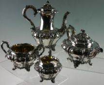 A four piece William IV silver tea service. Mark of J Wrangham & William Moulson, London 1836.