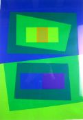 After BOB CROSSLEY, c.1970s; limited edition lithograph - abstract forms of hues of green, blue,