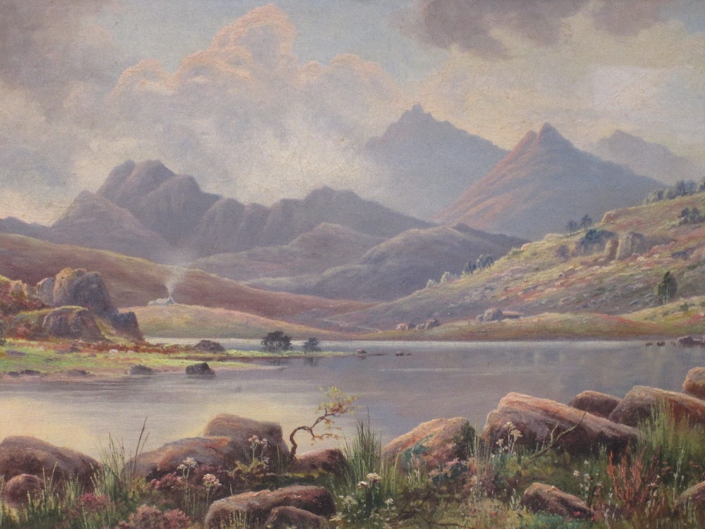 A pair of oil paintings, J Barnes, Snowdon and Crummuck Water, signed and dated 1903