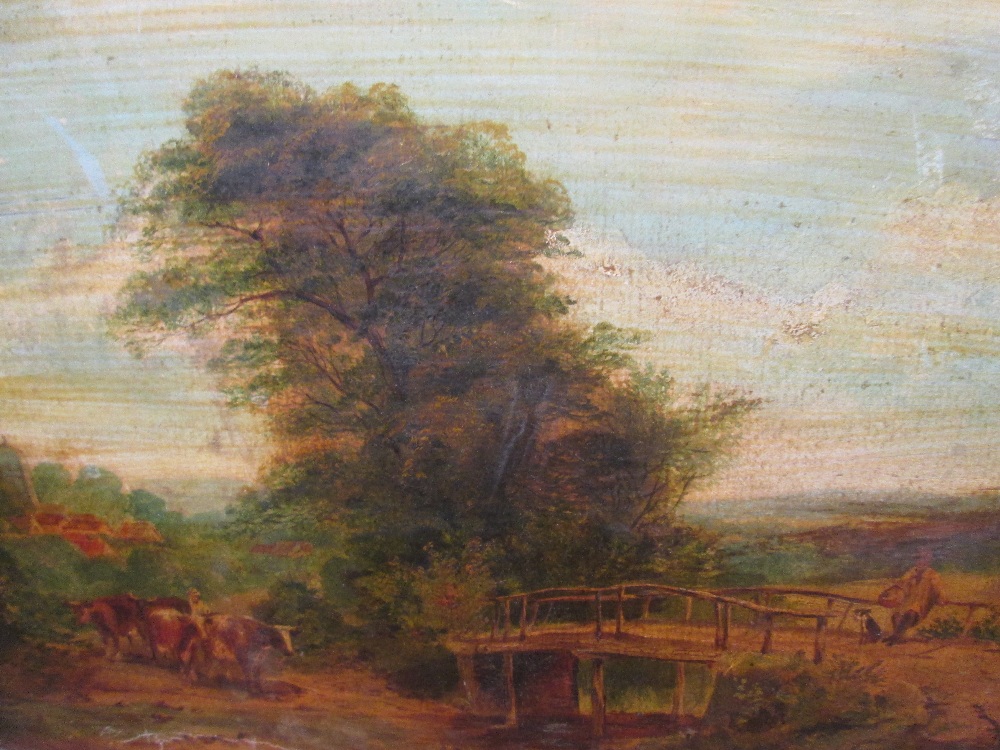 An oil painting, 19th century country landscape and a print after Gillard Glindon, The Tavern, 1887