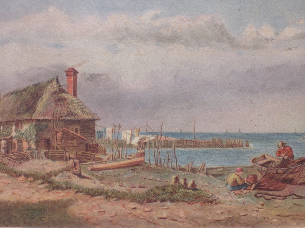 An oil painting, 19th century coastal cottage
