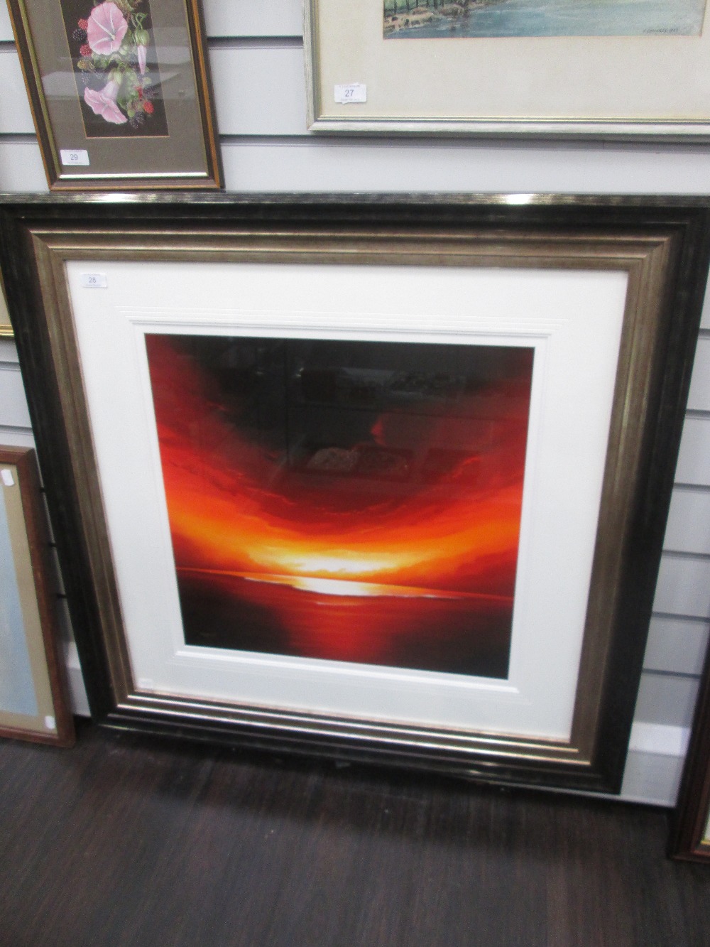 An oil painting, David Renshaw, Sunset over Lake, signed