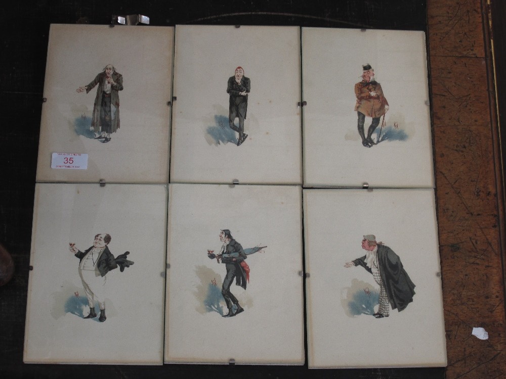 A set of six watercolours, Joseph Clayton Clarke-Kyd, Dickensian studies, signed