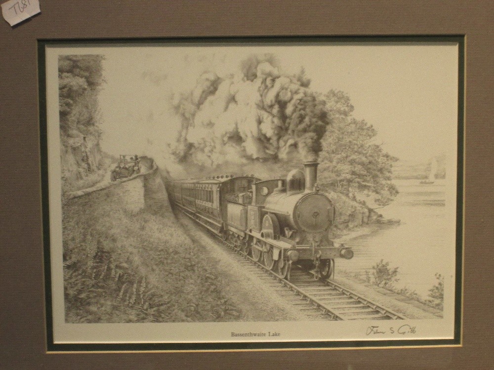 A print after John S Gibb, "Steam Train - Bassenthwaite Lake", signed