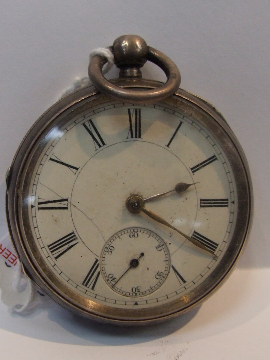 A key wound silver pocket watch having Roman numeral dial and subsidiary seconds, Chester 1888