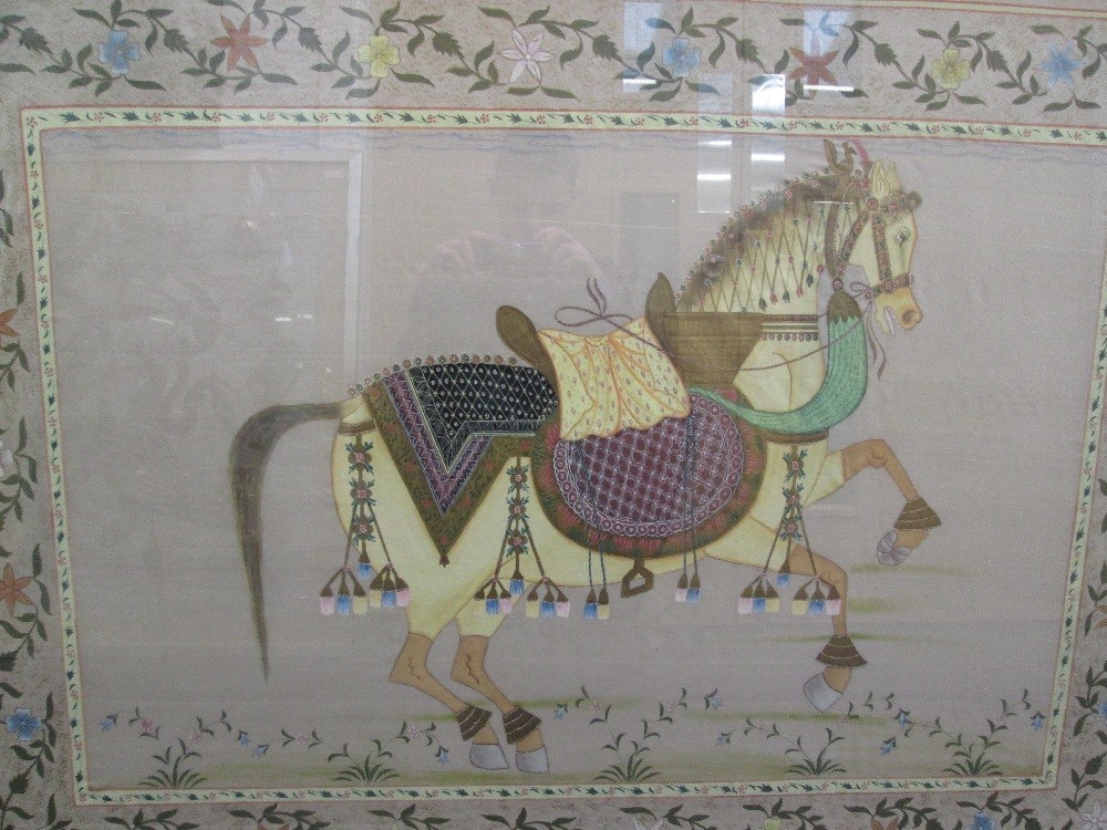 A fabric painting, Oriental horse and flowers