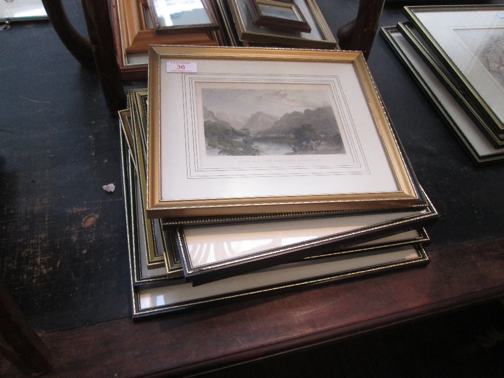 Nine various 19th century engravings, later coloured, Lake District etc