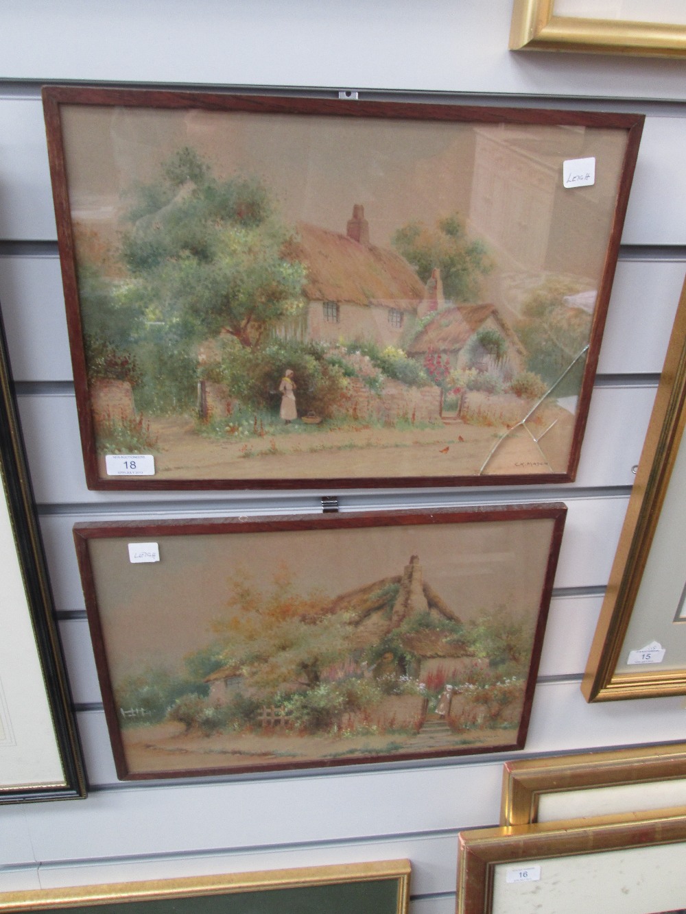 A pair of watercolours, GK Mason, country cottages, signed