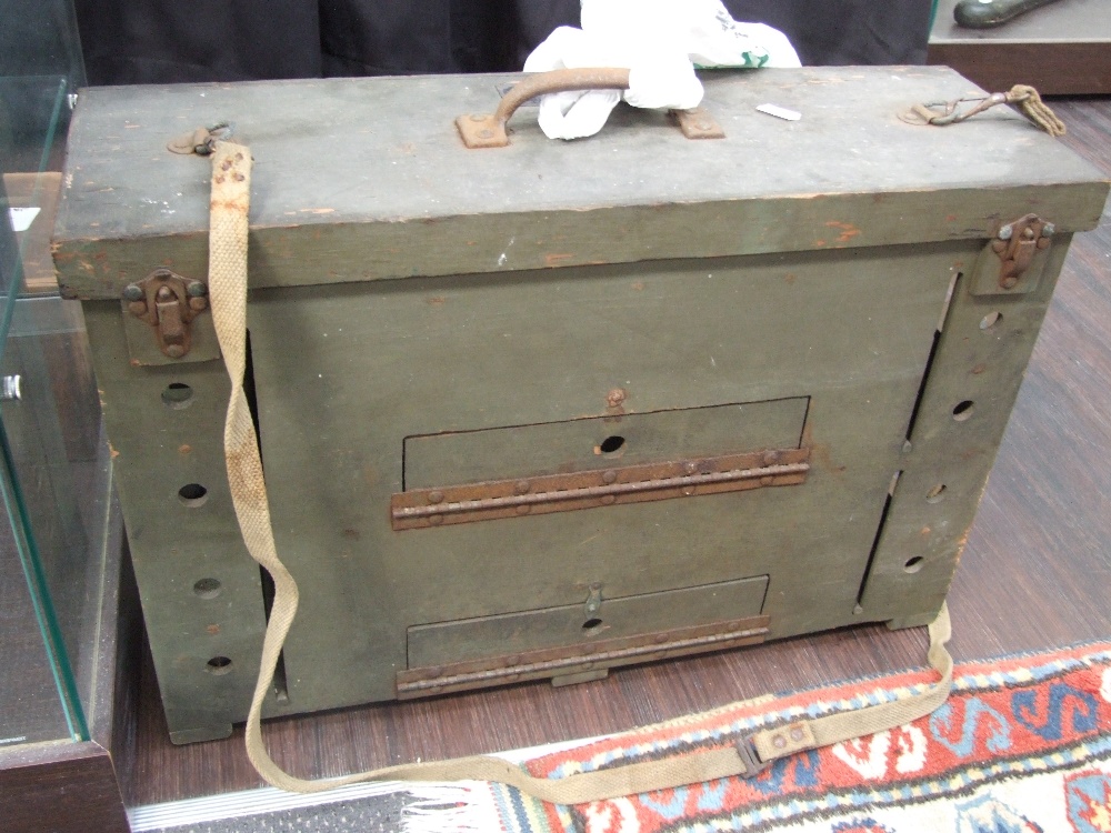 A US Army pigeon carrier box