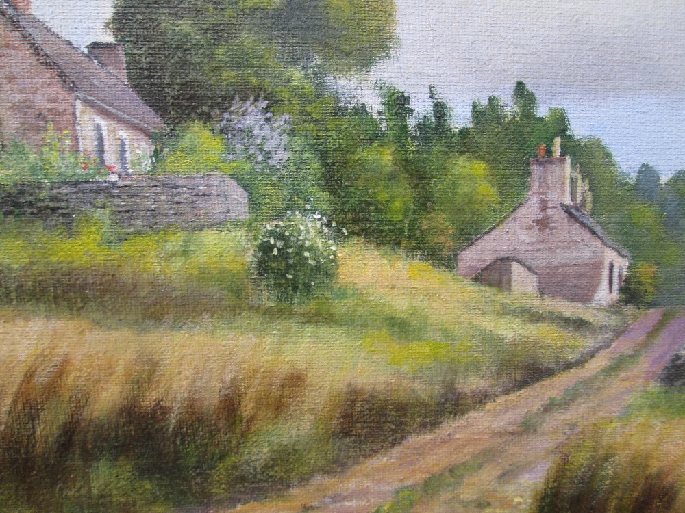 An oil painting, Trevor R Owens, country cottage, signed and a similar oil painting, moorland scene,