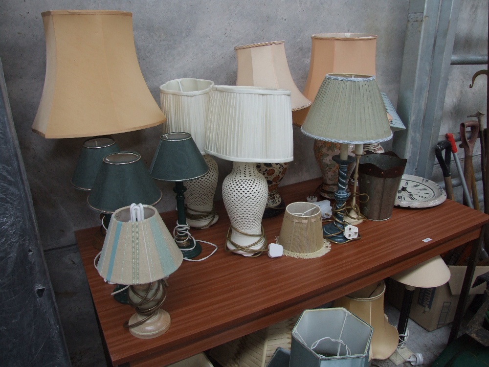 A large selection of table lamps